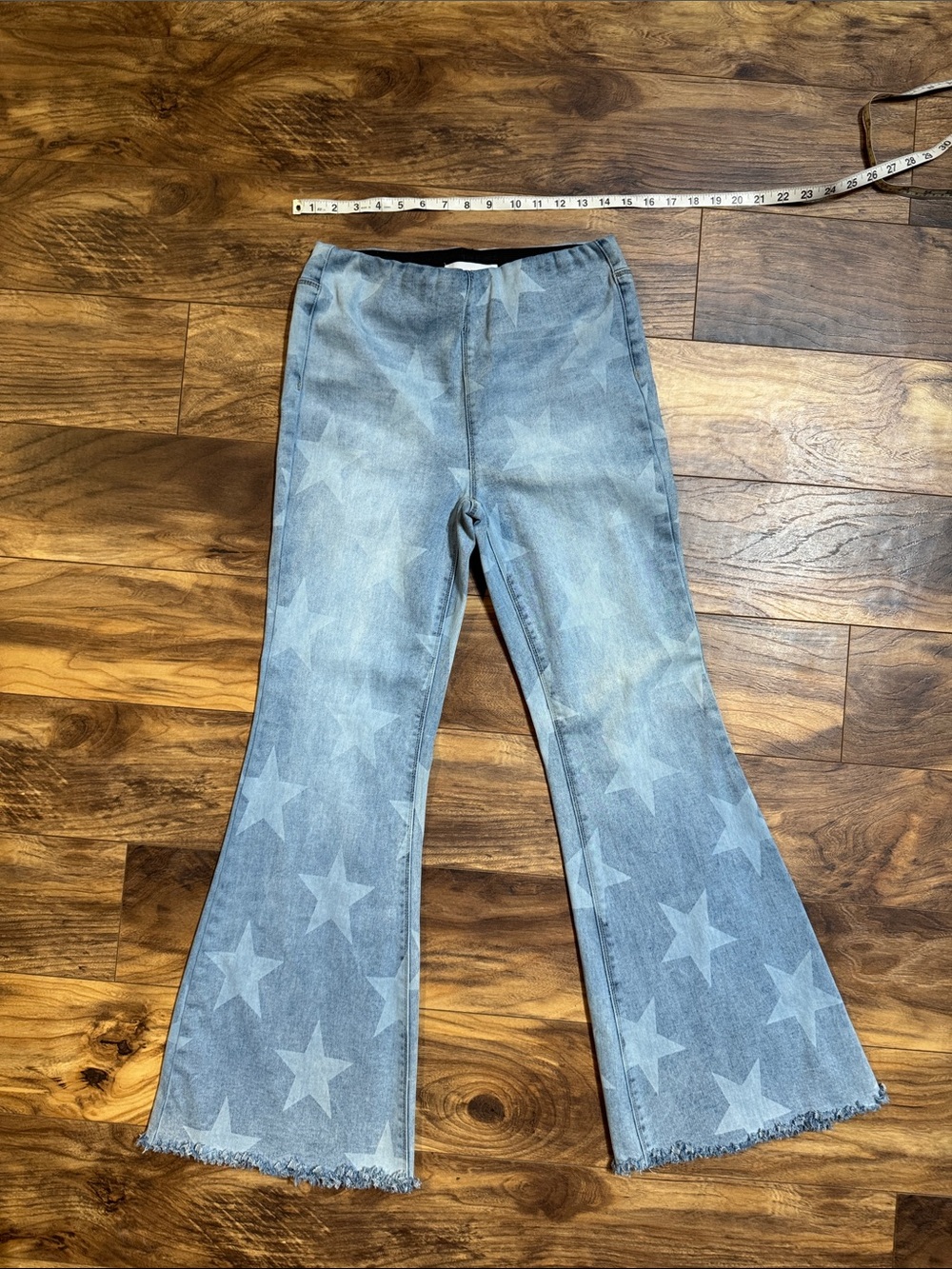 Light Blue Star-Print Flare Jeans for Women very stretchy